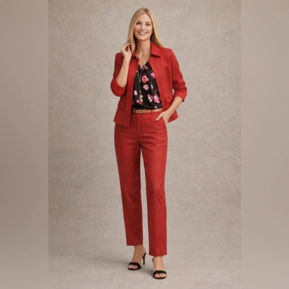 Cabi Quiet Luxury Red Button Front Jacket Minimalist Tailored Blazer Sz S #5472
